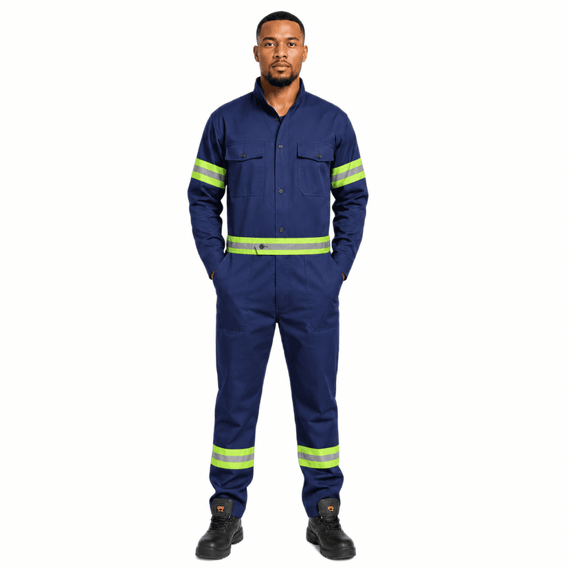 Navy Blue Green Reflective Stripes Overall