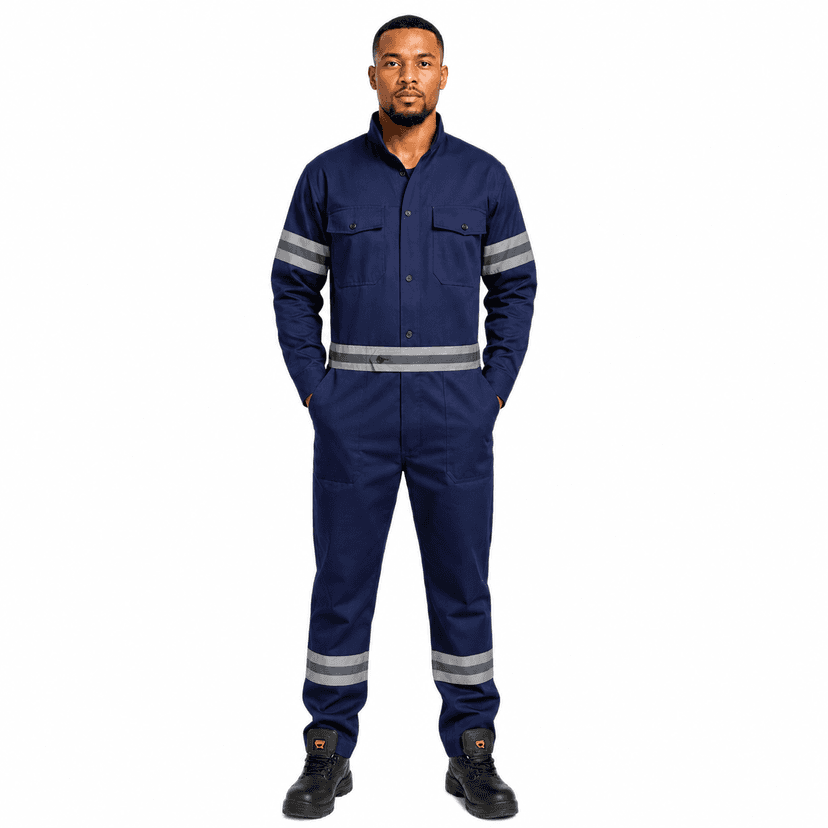 Navy Blue Grey Reflective Stripes Overall