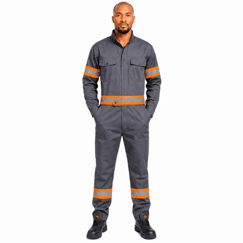 Grey Orange Reflective Stripes Overall