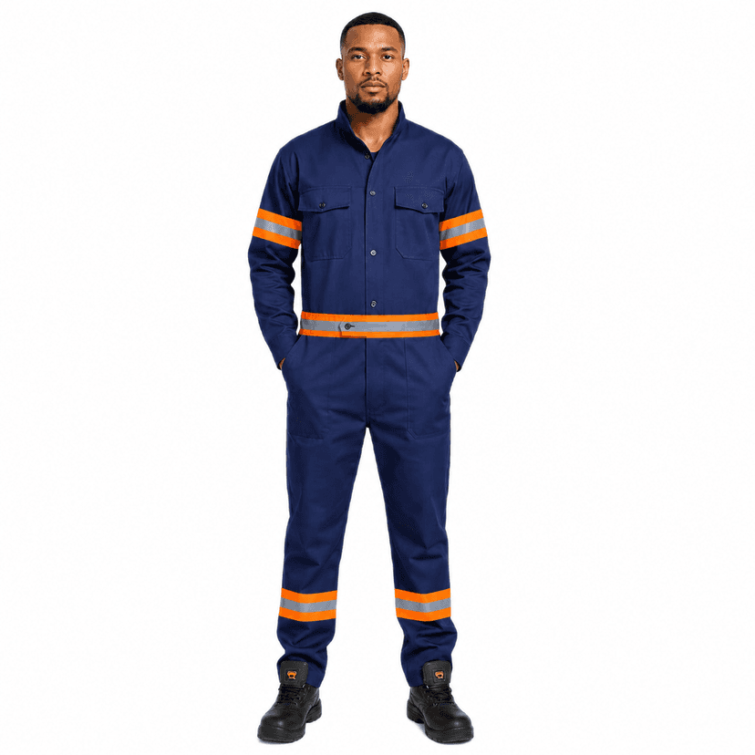 Navy Blue Orange Reflective Stripes Overall