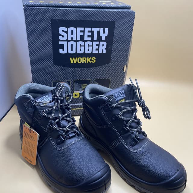 Black leather Safety boy Jogger Boot