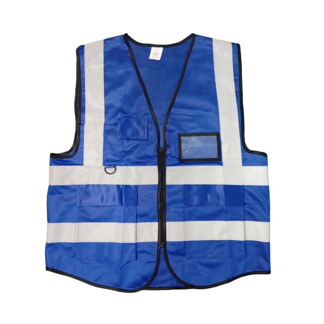 High visible blue vest refectors pockets reflectors