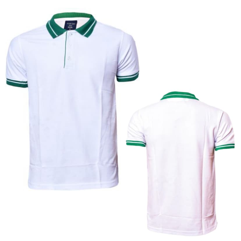 White Body Collar Green Polo-Tshirt